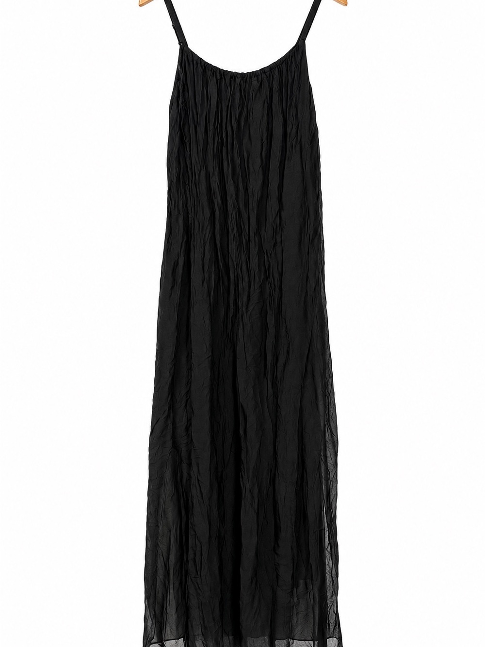 Gigi Moda Italy Black 100% Silk Crinkle Maxi Dress
